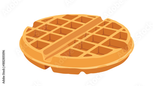 A freshly baked golden waffle illustration, showcasing its classic square grid pattern and inviting texture, perfect for breakfast themes, dessert