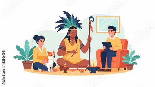 Diverse group shares cultural traditions and learning in a cozy indoor setting