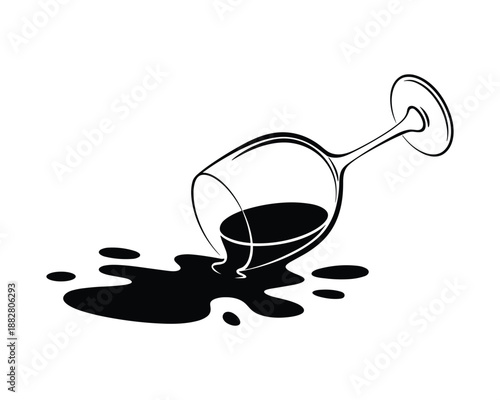 Ink of a spilled wine glass with dark liquid pooling.