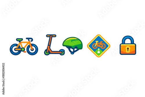 Cycling icons with glowing neon outline