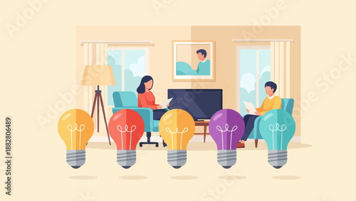 Creative thinking two people in a living room with ideas