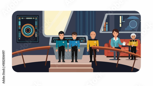 Crew on bridge with seating area