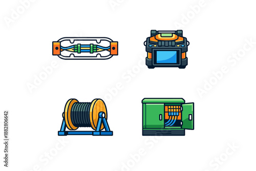 Fiber optic equipment and cable reel illustrations