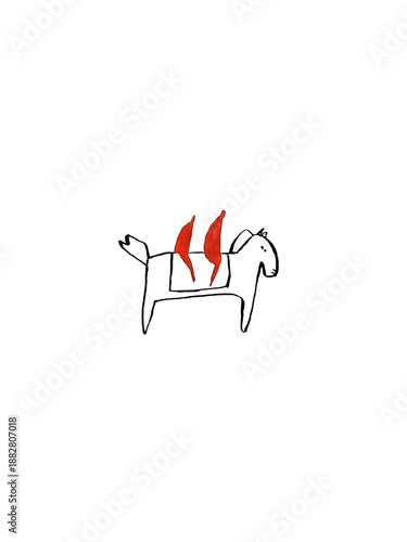Hand paint watercolor stick figure illustration. Watercolor people. People on the horse.