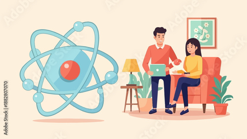 Couple learning about science and technology from a laptop at home