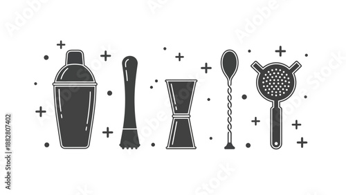 Bar Tools Set Illustration: Design Elements for Cocktails and Creative Beverage Creation