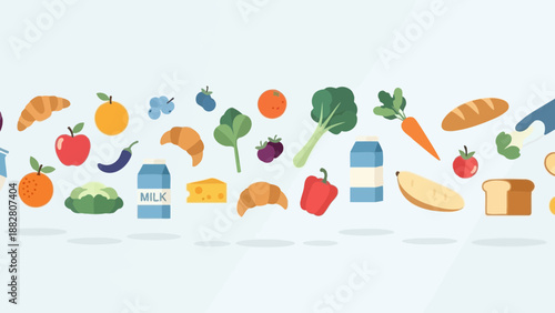 Assortment Of Delicious Fresh Food And Nutritious Ingredients Illustration