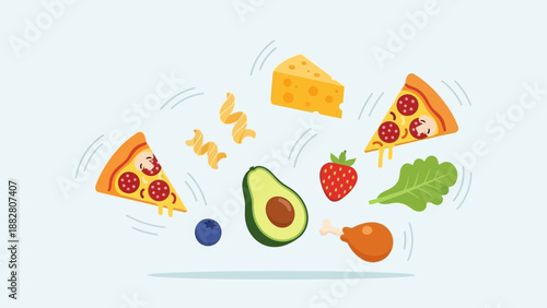 Assortment Of Delicious Food Items Including Pizza, Fruits, Vegetables And Pasta Dishes