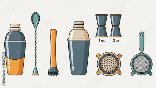 Bartender Tools Illustration Cocktail Making Set Accessories Preparation Kit Elements