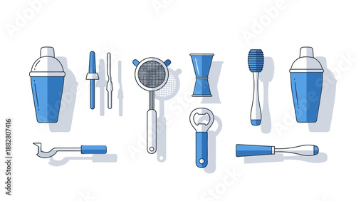 Bar Essentials: Vector Illustration of Cocktail Shaker and Bar Tools for Drinks