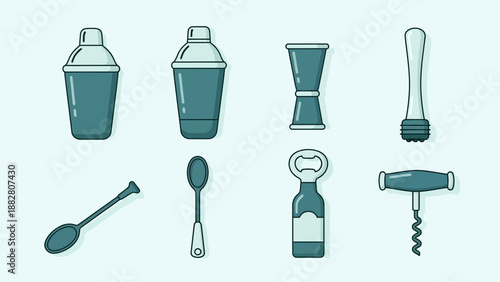 Bar Essentials: Vector Illustration of Cocktail Shakers and Bar Tools in a Clean Style