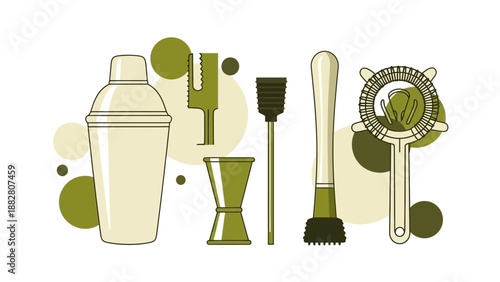Barware Essentials: A Minimalist Vector Illustration of Cocktail Shakers and Tools