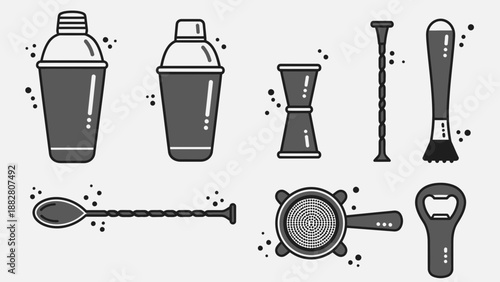 Barware Illustration: A Collection of Cocktail Tools, Simple And Minimalist Design