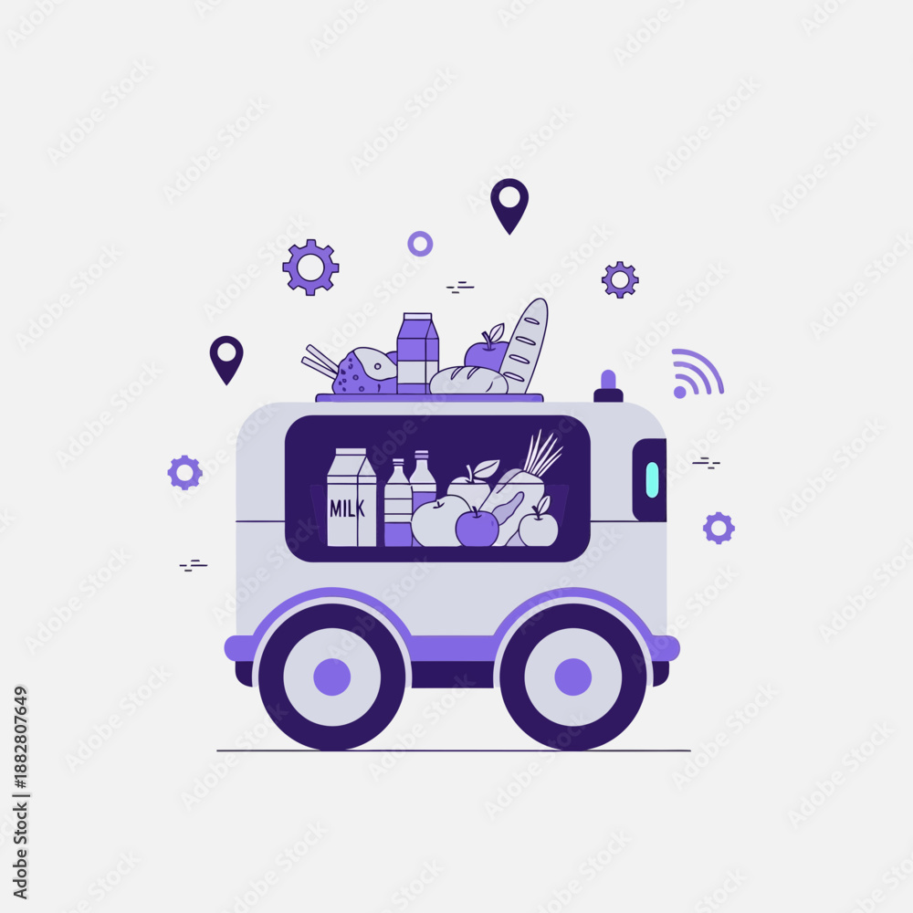 Fototapeta premium Autonomous Grocery Delivery Vehicle Delivering Fresh Produce and Dairy Products Efficiently