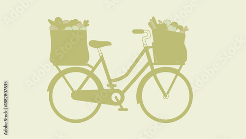 Bicycle Filled With Fresh Groceries Transporting Food Products to Promote Healthy Lifestyle