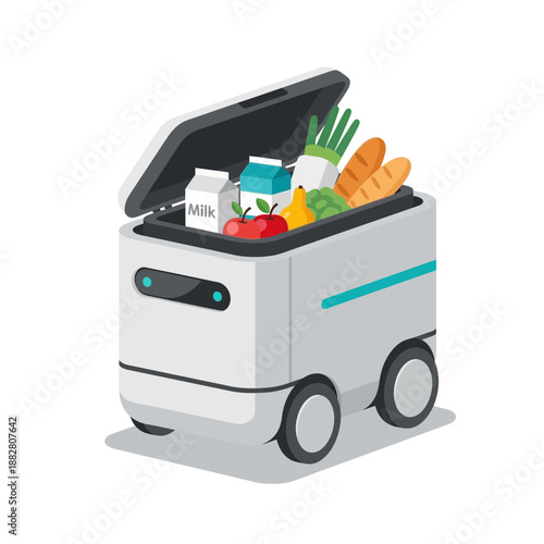 Autonomous Grocery Delivery Robot Transporting Fresh Food and Groceries for Modern Convenience