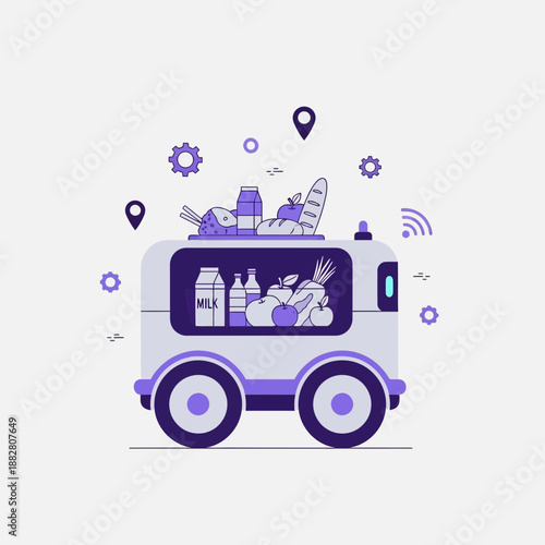 Autonomous Grocery Delivery Vehicle Delivering Fresh Produce and Dairy Products Efficiently