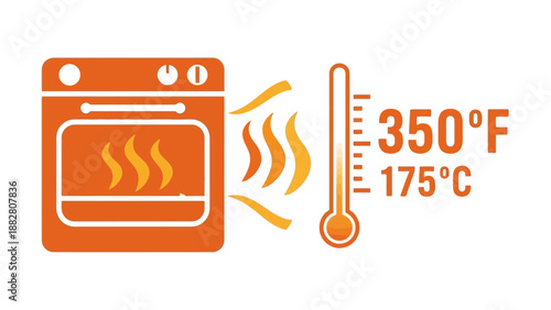 Baking Temperature Visualization Showing Oven, Flames, and Thermometer in Orange Tones