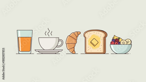 Breakfast Delight: A Minimalist Illustration of Food And Beverages for A Healthy Start