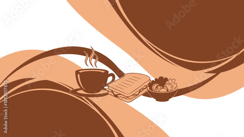 Breakfast Delight: A Stylish Depiction of Coffee, Sandwich, and Salad in Abstract Design