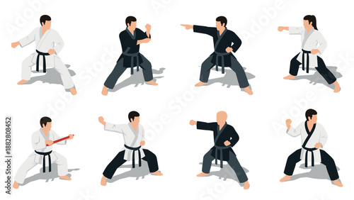 Martial arts techniques: isometric karate poses with black belts