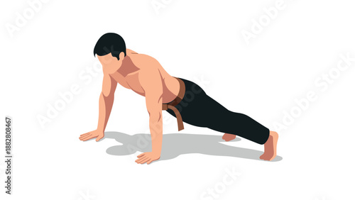 Isometric workout: man in push-up position with minimalist style