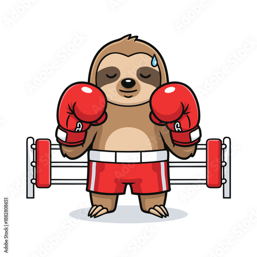 Cute sloth boxer in ring with red gloves cartoon vector illustration


