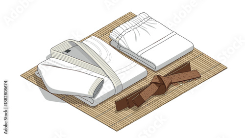 Wallpaper Mural Isometric martial arts gear: karate uniform and brown belt on bamboo mat Torontodigital.ca