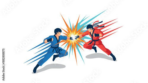 Epic battle of martial arts fighters in dynamic action