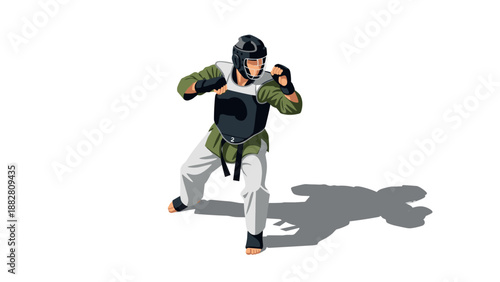 Martial arts fighter in protective gear shadow