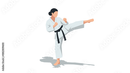 Karate athlete performing high kick in martial arts posture
