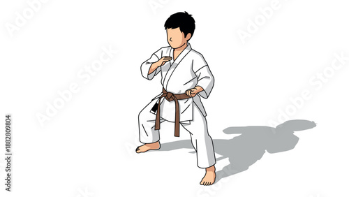 Karate student in traditional gi performing martial arts stance