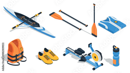 Isometric rowing equipment collection for water sports and fitness enthusiasts