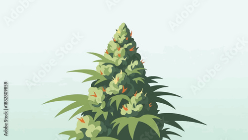 Detailed illustration of a green cannabis bud with orange pistils