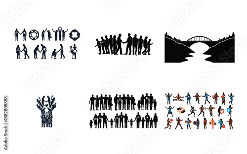 Silhouette People in Various Group Scenarios handshake