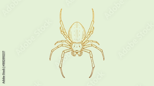 Detailed line drawing of a spider with eight legs against a plain background