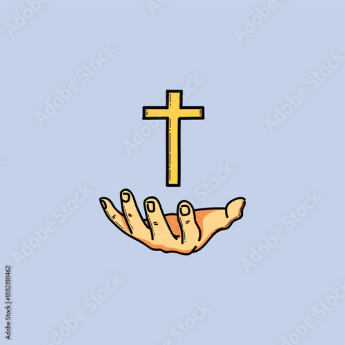 Open Hand With Cross Symbol Illustration Representing Faith, Hope, And Spiritual Support For Christianity
