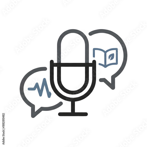 podcast and audiobook icon with microphone and speech bubbles isolated on transparent background