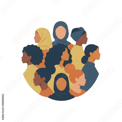 diverse group of women community and sisterhood concept illustration on transparent background