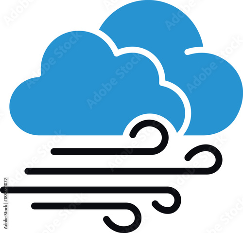 Blue clouds with black wind lines representing windy weather windy storm