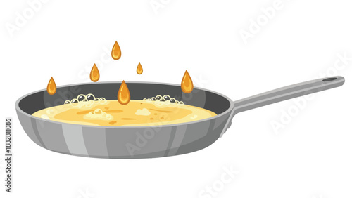 Stylized illustration of cooking oil simmering and splashing in a frying pan