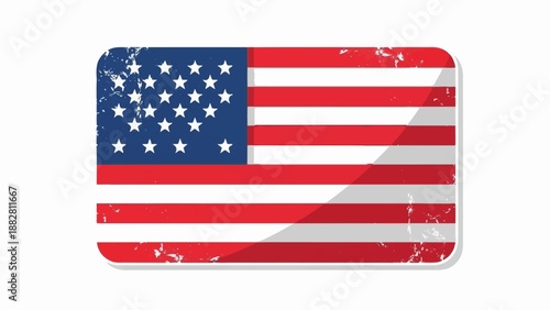 Distressed American flag with rounded corners on a white background