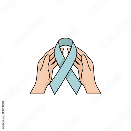 hands holding blue cancer awareness ribbon icon isolated on transparent background