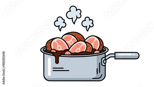 Animated illustration depicting wholesome food cooking in a saucepan creating a warm comforting culinary scene.