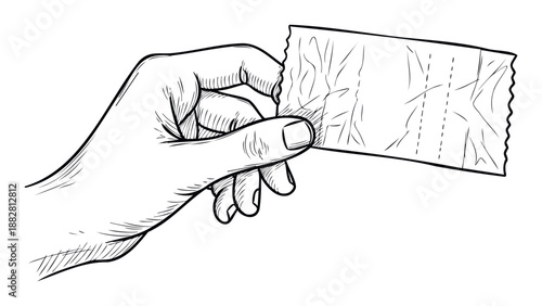 Hand holding a small rectangular piece of textured paper with dotted lines, perfect for symbolizing receipts, tickets, or important reminders in various digital and print media applications.