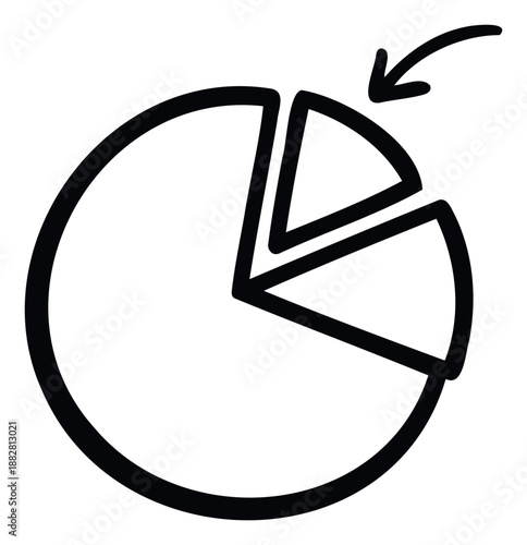 Simple doodle style pie chart featuring a highlighted segment with an arrow, excellent for conveying statistical data, business analysis, market share, and core numerical insights.