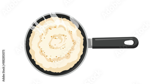 Delicious fluffy pancake sizzling on a hot frying pan, ready for a delightful morning meal presentation