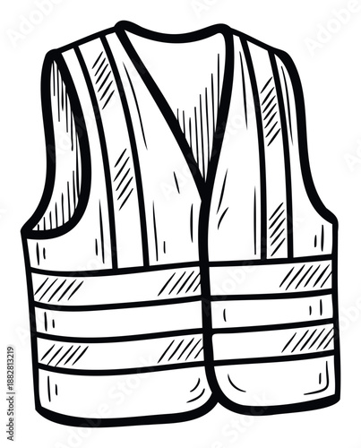 Essential hand drawn outline of a high visibility safety vest, perfect for illustrating personal protective equipment, construction worker gear, and occupational safety.