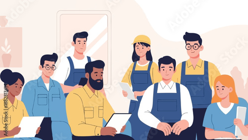 Diverse team in a meeting, holding papers, discussing plans