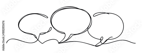 Minimalist one line art illustration depicting a group of chat boxes, perfect for conveying dialogue and information exchange in digital media or educational materials.